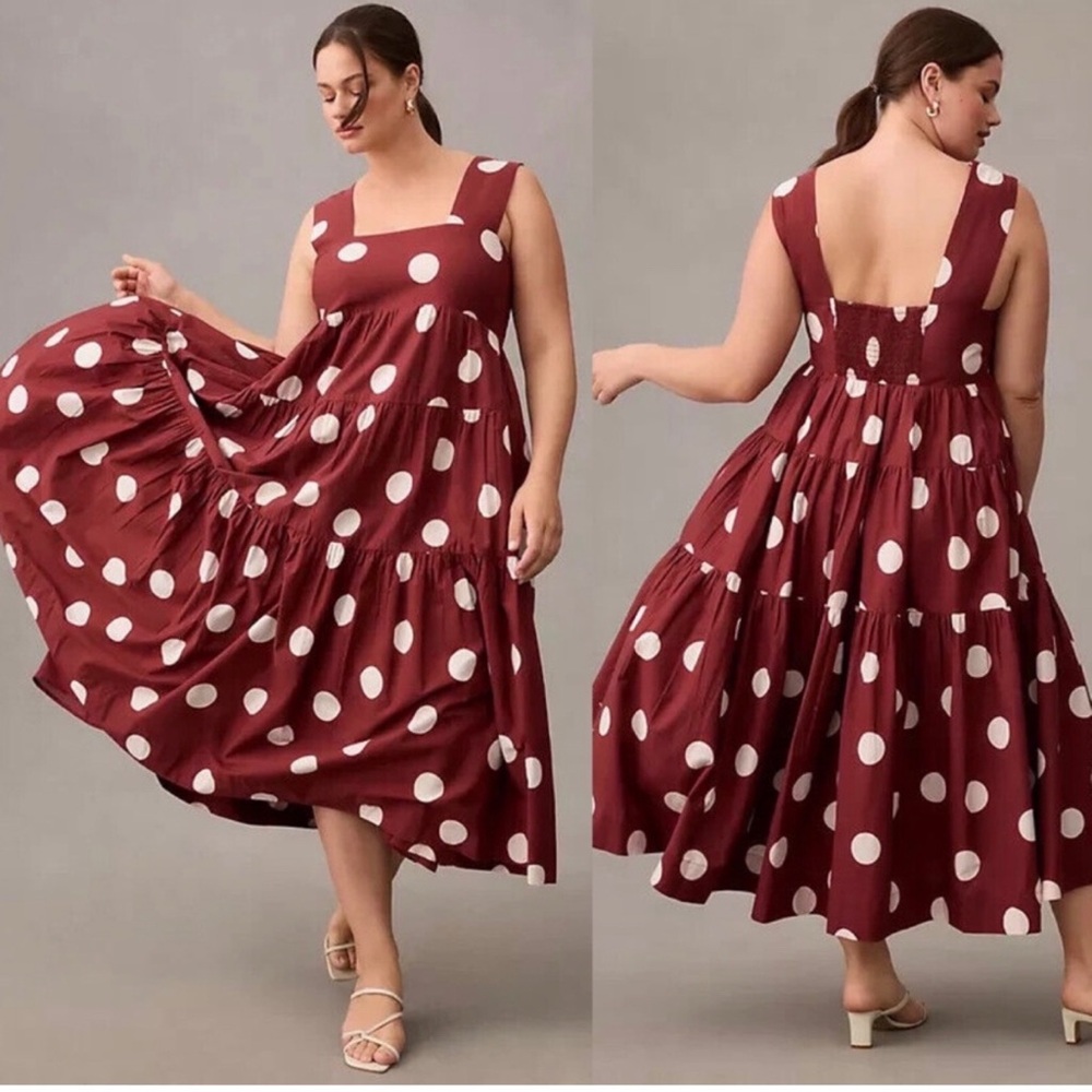 Anthropologie Helena Polka Dot Square
Neck Midi Dress